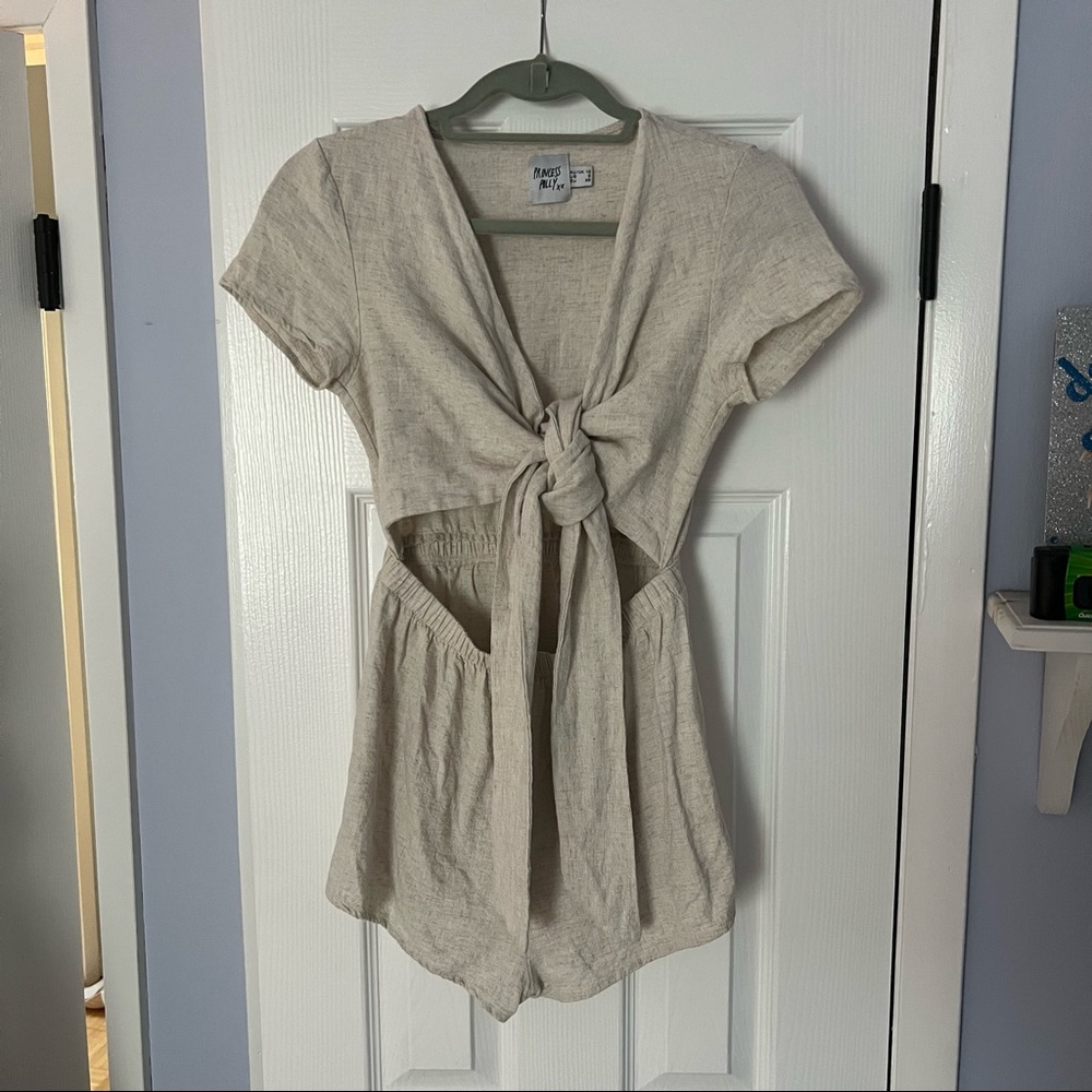 Ragnar Tie Front Romper in Beige